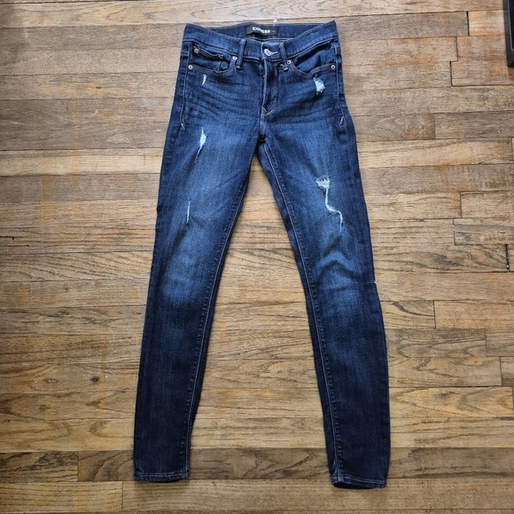 Express Women's Mid-Rise Stretch Blue Distressed Legging Jeans - 0R - Picture 2 of 9
